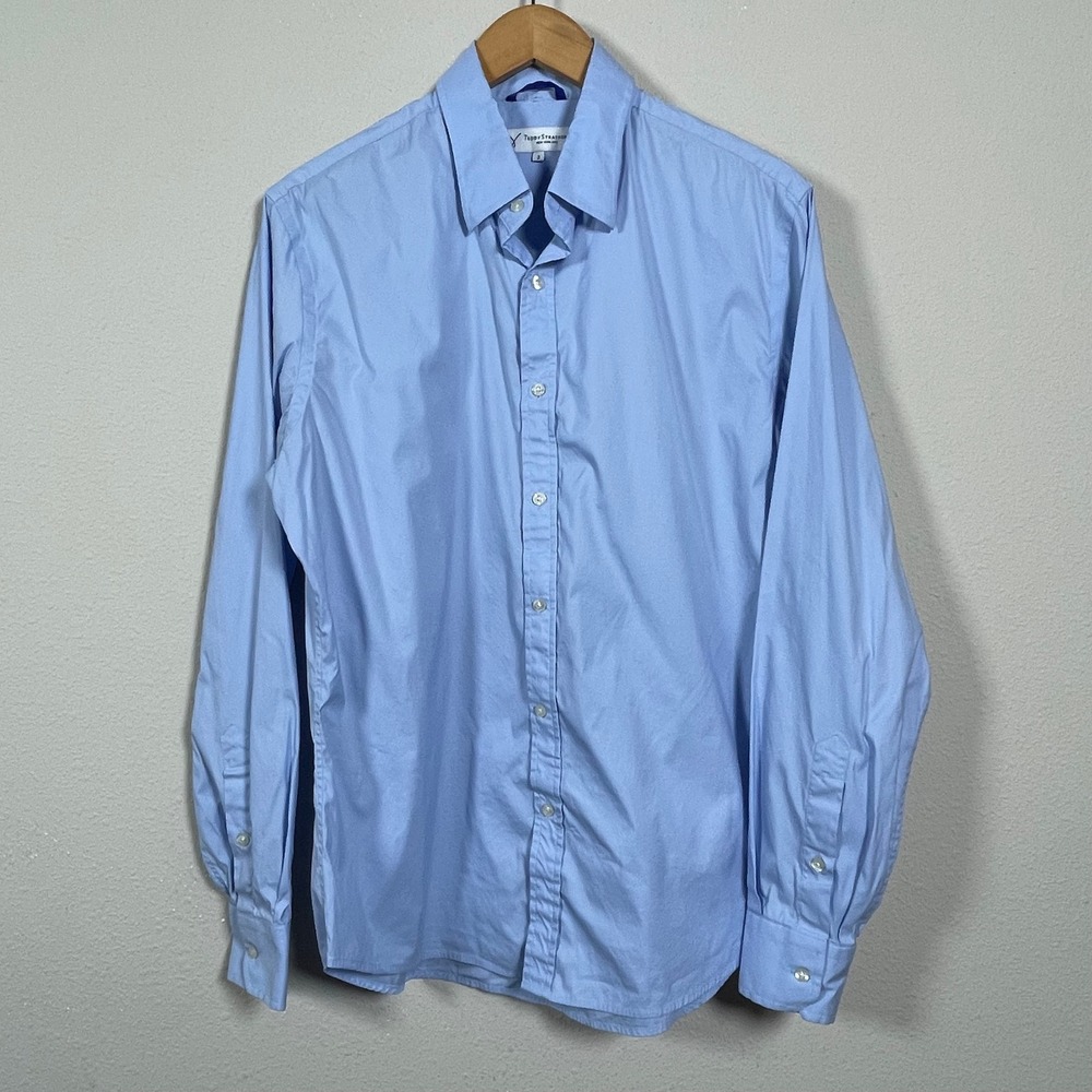 Teddy Stratford Dress Shirt Men M/L Light Blue Modern Office Hidden Zipper‎